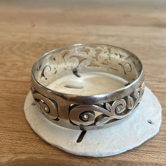 Brighton Silver filagree cut out Bangle bracelet with small rhinestones - Picture 4 of 8